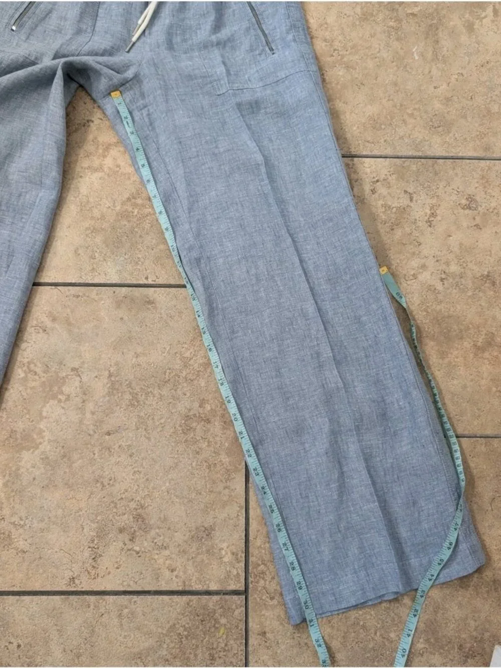 Athleta Pants Womens 6 Blue Cabo Linen Pleated Wide Leg Drawstring Casual Travel